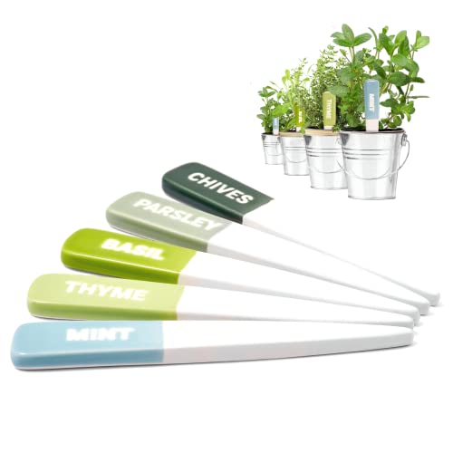 Keoki 5 Ceramic Herb Markers - Gardening Gift | Grow your own kits | Herb garden decorations | Mint, Basil, Thyme, Chives and Parsley | Gifts for Women Who Have Everything