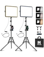 2-Pack LED Video Light Kit, NiceVeedi 2800-6500K Dimmable Continuous Photography Lighting with Tripod Stand &amp; Phone Holder, 63” Studio Light for Video Recording, Shooting, Game Streaming, YouTube