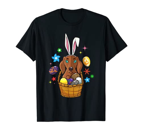Happy Easter Cute Bunny Dachshund con orejas de conejo Camiseta
