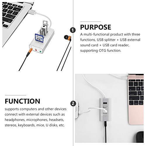 VILLCASE Placa de Som Usb Adaptador de Ãudio Externo Tipo-C 3 Portas Conversor de Placa de Som EstÃ©