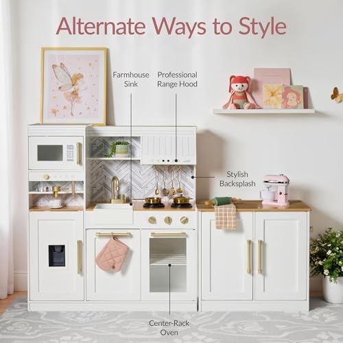 Best Choice Products Pretend Play Kitchen for Kids, Interactive Wooden Toddler Playset with Island, Espresso Machine, 17 Accessories - White - Image 7