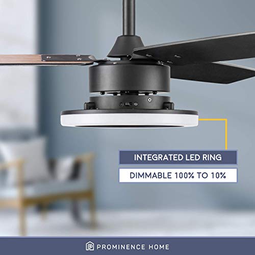 Prominence Home Orbis, 52 Inch Modern Indoor Led Ceiling Fan With Light, Contemporary Ring Lighting, Remote Control, 3 Modern Dual Finish Blades, Reversible Motor - 51461-01 (Matte Black) #TOP2