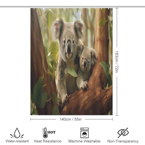 Rideau de douche imperméable koala en polyester 140x183cm avec 12 crochets