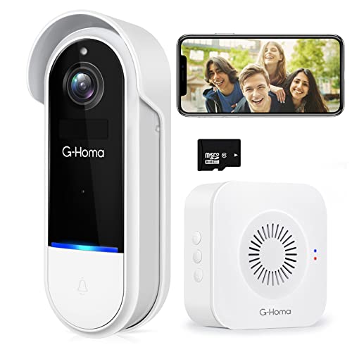 Wireless Video Doorbell Camera WiFi with Wireless Chime and Motion Detector,1080P HD,2-Way Audio,Night Vision,IP65 Waterproof,120-day Battery Powered,No Monthly Fees by G-Homa