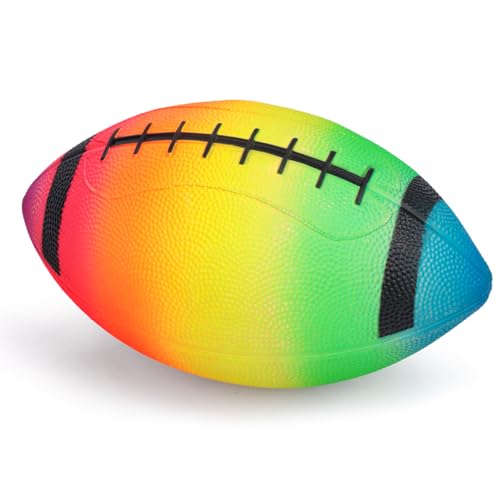 LovesTown Inflatable Footballs, 8.5 Inches Rainbow Rubber Football, for Indoor & Outdoor Sports Games