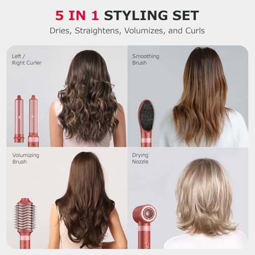 Image of MESCOMB 5 in 1 Hot Air Styler Wrap - Hair Dryer| Fast Drying & No Heat Damage, Professional Multi-Styler for Curling, Volumizing & Smooth Straightening -Red