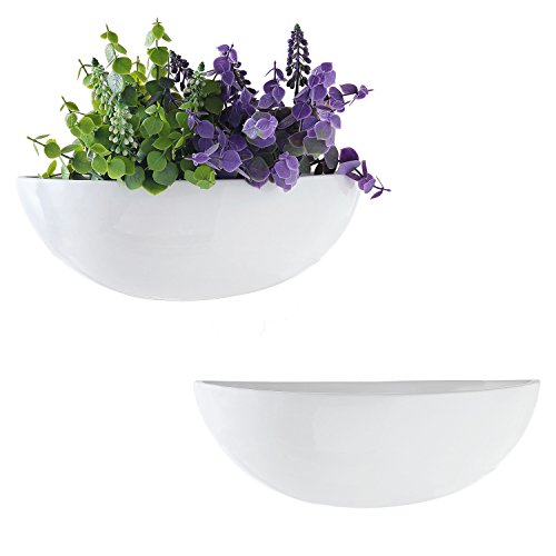 Mygift White Ceramic Wall Planters For Indoor Plants, Half Bowl Hanging Vase, Wall Mounted Succulent Planters, Set Of 2 #TOP3