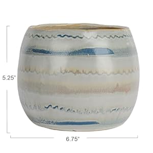 Creative Co-Op Hand-Painted Stoneware Planter with Pattern and Reactive Glaze, White and Blue Creative Co Op Hand Painted Stoneware Planter with Pattern and Reactive Glaze White and Blue