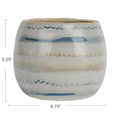 Creative-Co-Op-Hand-Painted-Stoneware-Planter-with-Pattern-and-Reactive-Glaze-White-and-Blue Creative Co Op Hand Painted Stoneware Planter with Pattern and Reactive Glaze White and Blue