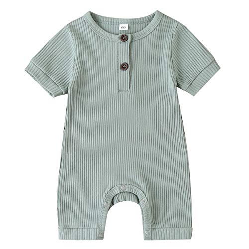 Kayotuas Newborn Baby Boy Girl Ribbed Romper Bodysuit Solid Plain One Piece Jumpsuits Infant Knitted Outfits Clothes (Light Green, 0-3 Months)