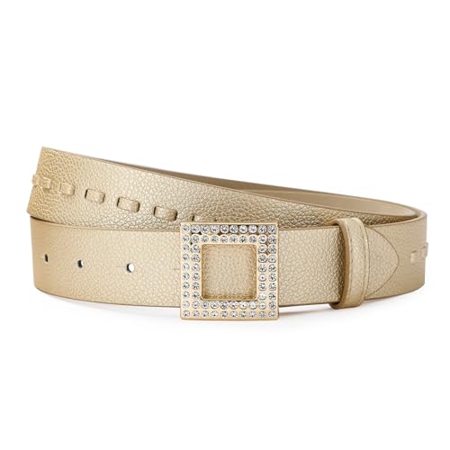 Leather Belt for Women Fashion Belt Casual Women Belts With Rhinestone Buckle Faux Leather Waist Belt