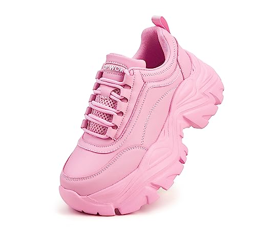 Image of K KIP WOK Chunky Sneakers for Women Fashion Platform White Leather Casual Dad Shoes Comfortable Wedge Walking Sport Sneakers