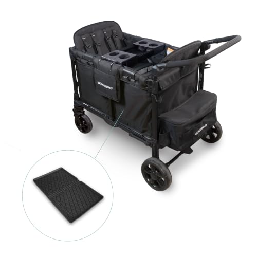 Image of Wonderfold W4 Elite Pro Bundle - 4-Seater Stroller Wagon with All-Weather Mat and Flex Snack Tray, Safety-Certified with 5-Point Harnesses - Black