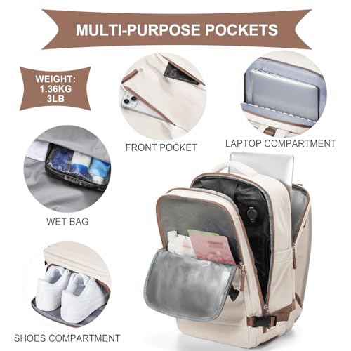 Image of coowoz Vacuum Backpack Travel with Pump,Travel Backpack with Vacuum System For Women Men,Carry On Backpack,Hiking Backpack Waterproof Outdoor Sports Rucksack Daypack,30L(Vacuum pump) Beige Brown
