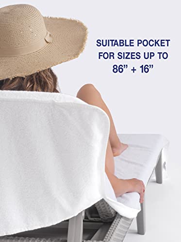American Soft Linen Chaise Lounge Covers With Pocket, 100% Cotton Pool Chair Lounge Towel, 86"X30" Oversized Beach And Pool Lounge Chair Towel, White #TOP1