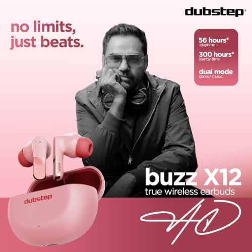 Image of Dubstep Buzz X12 TWS Wireless Earbuds, 60H Playtime, Bluetooth 6.0, ENC Noise Cancellation, 13mm Drivers, Game & Music Mode, Touch Control, Type-C Fast Charging (Pink)
