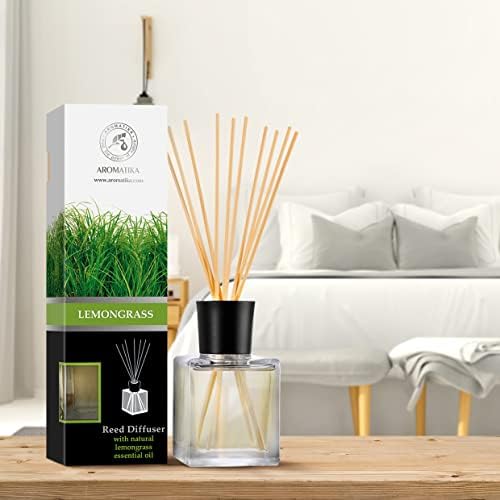 Lemongrass Reed Diffuser w/ Natural Essential Lemongrass Oil 200ml - Intensive - Fresh And Long Lasting Fragrance - Scented Reed Diffuser - 0% Alcohol - Diffuser Gift Set w/ 8 Bamboo Sticks