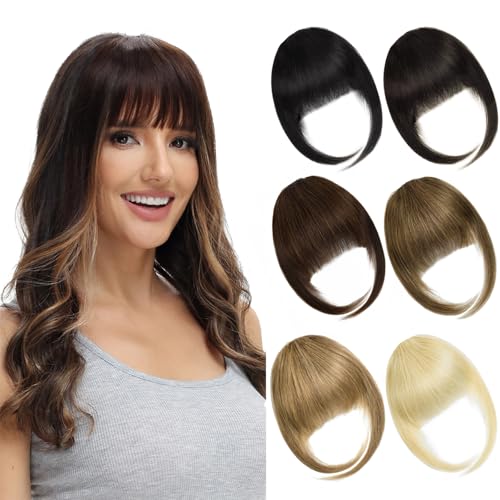 BUYOGET Clip in Fringe Human Hair Extension Dark Brown Straight Remy Fringe Clip on Bangs Hair Clip for Women