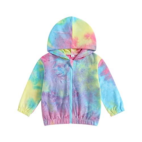 Eyiiye Baby Tie Dye Hoodies Rainbow Coat Infant Girl Zip Up Jacket Long Sleeve Outerwear Hooded Windbreaker Elastic Cuffs (Colorful, 9-12 Months) #TOP6