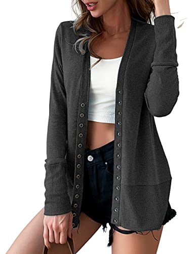 VERABENDI Lightweight V Neck Button Knit Cardigan Sweaters for Women Charcoal XL