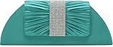 schmuck selber machen abnehmbare Kette VINCENT PEREZ, Clutch, Abendtaschen, Umhängetaschen, Unterarmtaschen aus Satin mit modischer Raffung und Strasssteinen, mit abnehmbarer Kette (120 cm), 25,5x11,5x5 cm (B x H x T), Farbe:Grün (Smaragd)