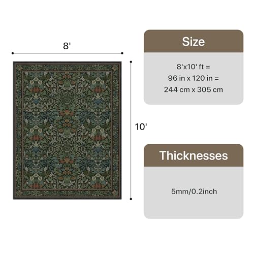 Tapete Bavni Floral Verde Oscuro 8x10 Boho Vintage miniatura 2