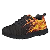 Pointodoor Kids Fashion Sneakers Boys Girls Tennis Running Shoes Size 3 Orange Fire Flame Print Lace Up Sneakers Outdoor Hiking Sneaker Lightweight Athletic Sport Shoes