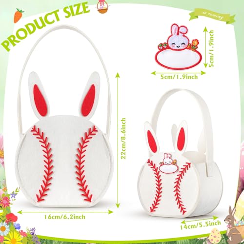 Image of Abbylike Easter Baseball Bag with Name Stickers Small Easter Candy Gift Bag Egg Hunt Bunny Baskets Rabbit Ear Baseball Bag Decoration for Kids Baby Shower Boys and Girls
