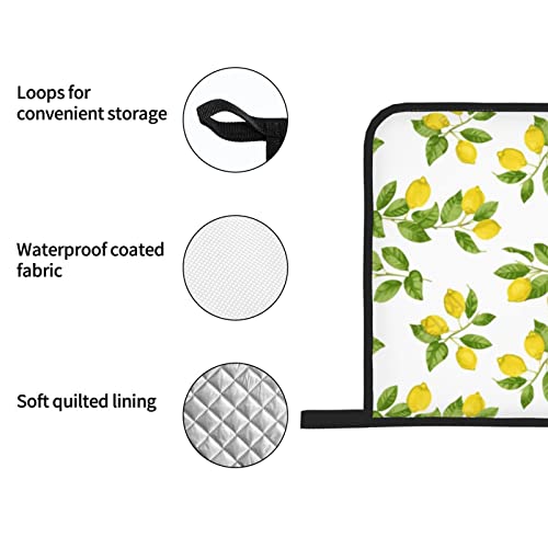 Oven Mitts And Pot Holders 4Pcs Sets Yellow Lemon Fruit Print High Heat Resistant Oven Mitts With Oven Gloves And Hot Pads Potholders For Kitchen Baking Cooking Grilling Non-Slip Cooking Mitts #TOP5