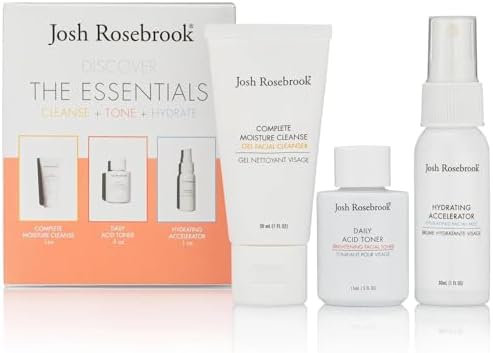 Josh Rosebrook The Essentials Kit – Cleanse, Tone & Hydrate Skincare Set | Complete Moisture Cleanse 1 oz, Daily Acid Toner 0.5 oz, Hydrating Accelerator 1 oz | Travel Size Facial Skin Care Josh Rosebrook The Essentials Kit – Cleanse, Tone & Hydrate Skincare Set | Complete Moisture Cleanse 1 oz, Daily Acid Toner 0.5 oz, Hydrating Accelerator 1 oz | Travel Size Facial Skin Care