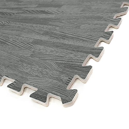 Home Aesthetics 100 Sq. Ft 3/8 Inch Thick Printed Foam Tiles Interlocking Foam Mat, Sea Haze Grey Wood Grain Style Print, (24"X24", 25 Pcs), Protective Flooring For Home, Gym Exercise Or Trade Show #TOP6