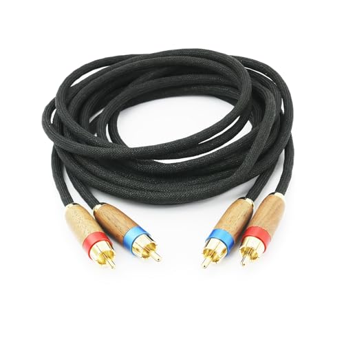 NewFantasia Audiophiles 2RCA Male to 2RCA Male Stereo Audio Cable HiFi System Interconnect Cable 6N OCC Copper Silver Plated Cord Walnut Wood Shell 2 RCA to 2 RCA 1.5m 4.9ft