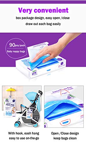 Disposable Diaper Bag For Baby, Diaper Sacks Cover The Incontinence Odor Really, Fresh Light Baby Powder Faint Scent, 540 Counts 180 Bags, Blue #TOP6