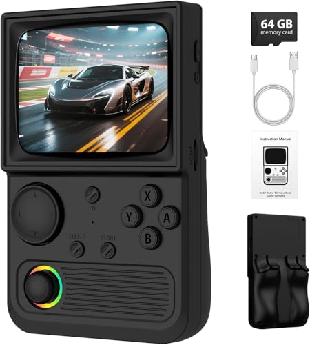 Image of R36T Retro Handheld Game Console, Portable Retro Gaming Console with 3.5 inch CRT-Inspired Screen, 3500mAh Arcade Classics, Supports Multiple Mainstream Emulators, WiFi Network Battling, 64GB (Black)
