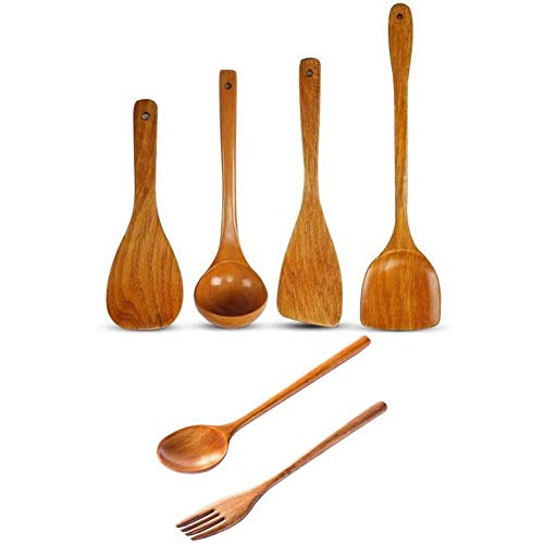 Juego de herramientas de utensilios de cocina de 6 piezas de madera maciza pura, espátula,...