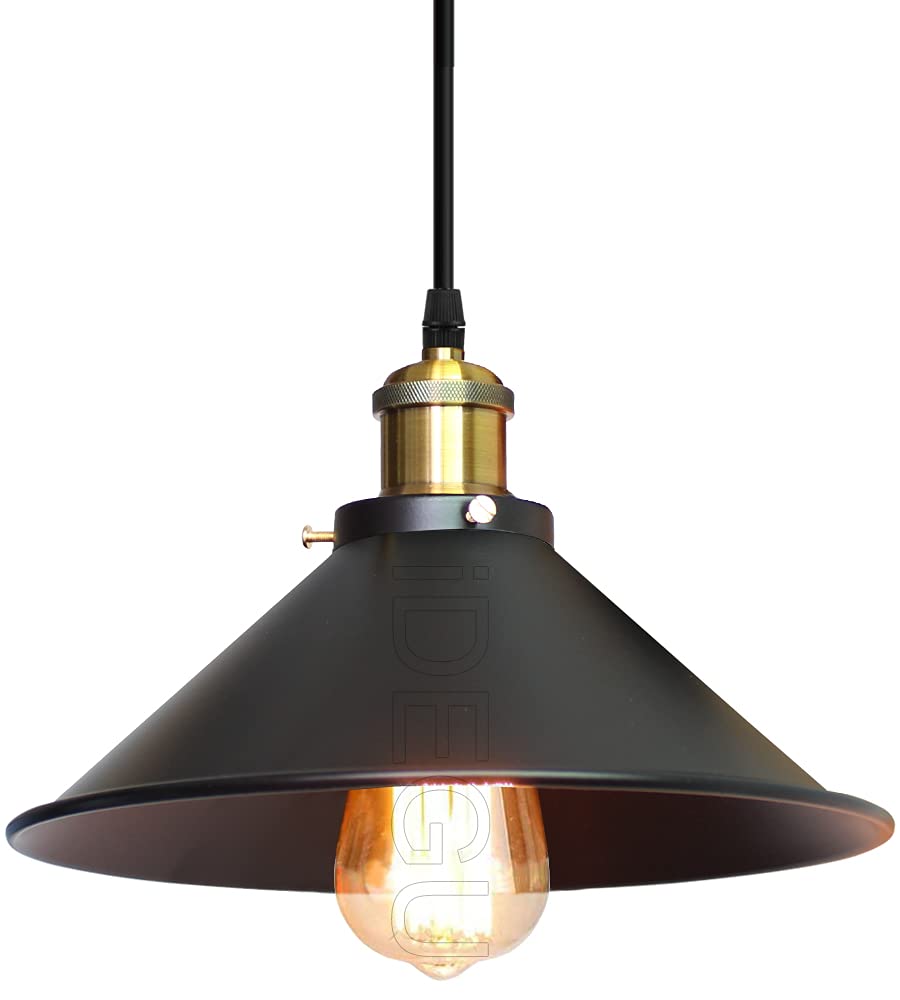 Idegu Black Industrial Pendant Lamp Shape, Ø26cm Vintage Edison Style Metal Pendant Light Shades For E27 Ceiling Lights For Kitchen Bar Loft,
