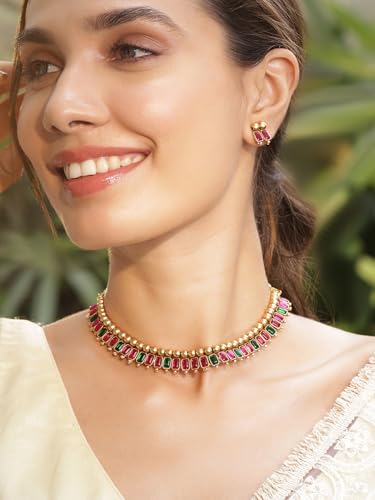 Image of Rubans Necklace Set Gold Plated Traditional Stylish Jewellery Gift for Women & Girls