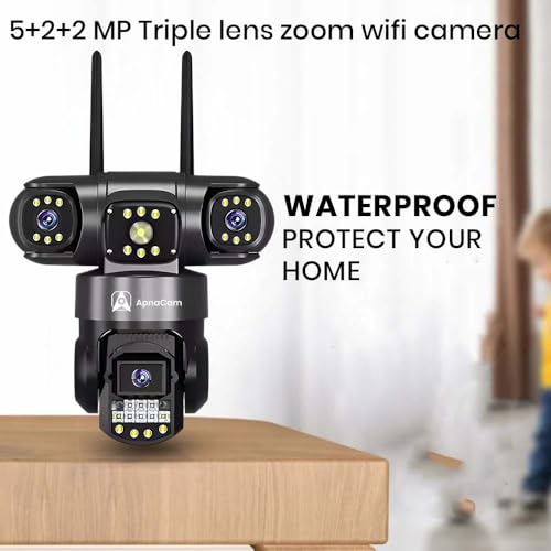 Image of ApnaCam 12+12+12MP 4G SIM PTZ Security Camera, Triple Lens 360 Outdoor CCTV, AI Motion Detection, Full Color Night Vision, Two-Way Audio, Waterproof IP66, SD and Cloud Storage, Works Without WiFi