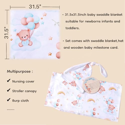 Image of Ylsteed Baby Swaddle Blanket and Headband Set, Newborn Receiving Blanket Swaddle Wrap for Girls and Boys, Swaddling Blankets Neutral for Newborn, Soft and Skin-Friendly 32 * 32 inches(Bear Pattern)