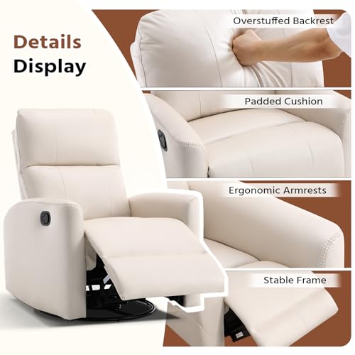 Image of HAOMARKETS Swivel Rocker Recliner Chair Set of 2, Manual Fabric Glider Rocking Recliners for Adults, 360 Swivel Nursery Reclining Sofa with Padded Backrest for Living Room, White