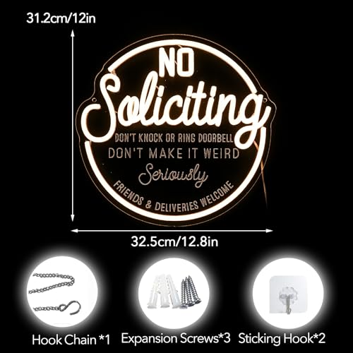 Image of No Soliciting Neon Sign USB LED for Office & Retail Store Decor