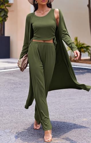 Image of Ladies 3 Piece Long Sleeve Soft Set Hide Belly Fat Formal Sweatsuit Open Front Casual Cardigan