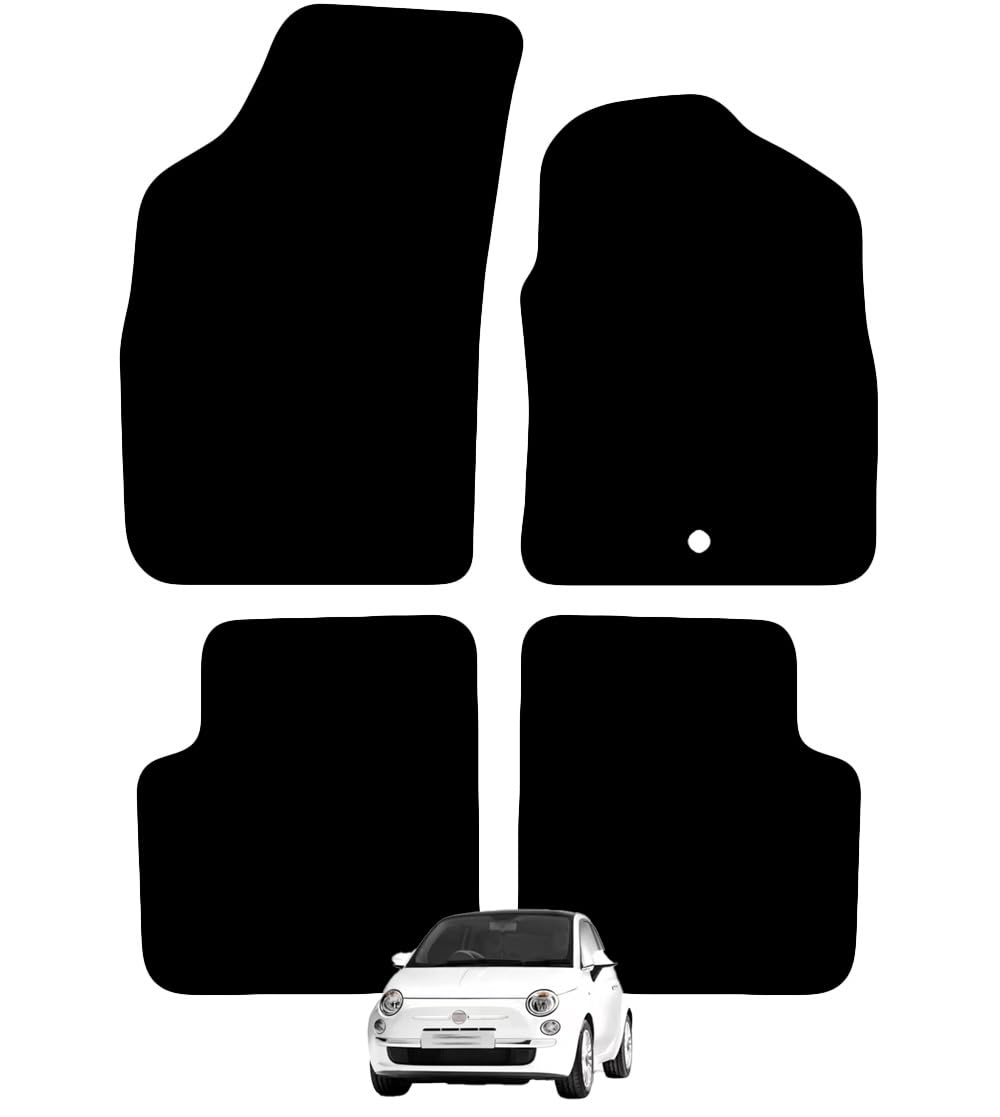 Carsio Carpet Car Mats For Fiat 500 2008 to 2012 4 Piece Set Tailored Fit Floor Mat Complete Accessory Black Custom Fitted - All Weather, Anti-Slip Backing & Black Trim