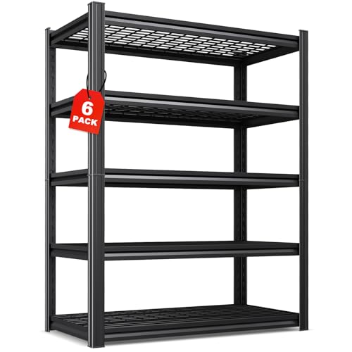 Image of Set of 6-71 inchH Garage Shelving-3000LBS 5 Tier Storage Shelves,Adjustable Heavy Duty Metal Shelving Unit and Storage Large Wire Rack,Utility Steel Shelf For Shop Warehouse Industrial Pantry 71 inchx35 inchx16 inch