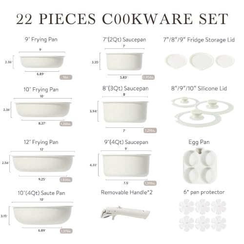 Image of CAROTE 22pcs Pots and Pans Set Non Stick, Detachable Handle Cookware Sets