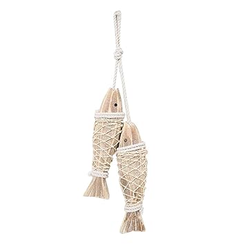 FHS Natural Wood Shell Fish Pendant Decor Wall Hanging Ornament Small Size