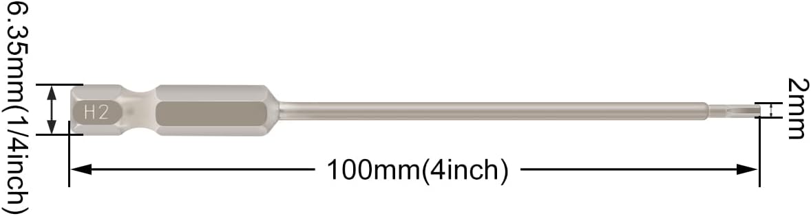 Allen Wrench Drill Bits Metric Hex Bit Set - H2.0 Magnetic 1/4 Inch Hex Shank 4 Inch Long 5 Pieces