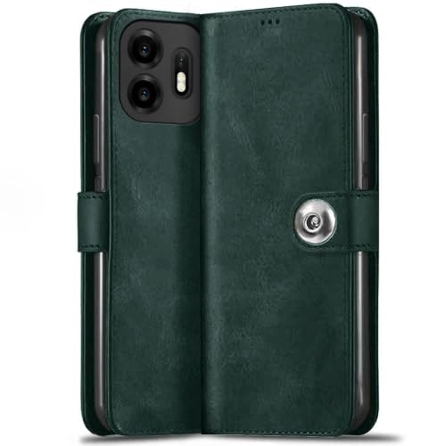 Image of TheGiftKart Genuine Leather Finish Flip Back Cover Case for OnePlus N6 5G | Inbuilt Pockets & Stand | Wallet Style | Designer Button | Flip Back Cover Case for OnePlus N6 5G (Faux Leather, Green)