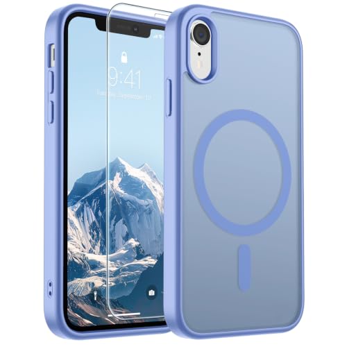 Image of SUPFINE Magnetic for iPhone XR Phone Case Blue Purple | With Screen Protector, Translucent Matte, Compatible with MagSafe, Military Grade Drop Proof, Rugged Shockproof Protective