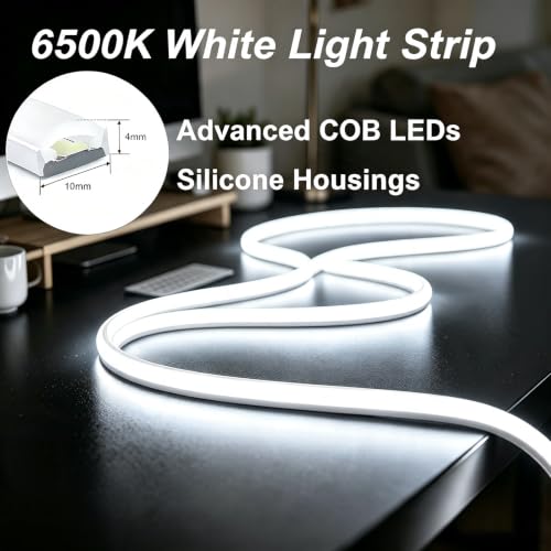 Image of iNextStation 32.8FT Neon LED Light Strip 6500K White with Dimmer and Plug